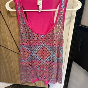 Ransom Gray and Blue Sequin Crop Tank Top